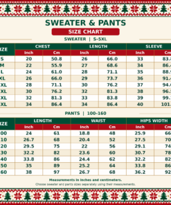 Christmas sweater and pants size chart