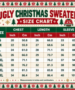 Ugly Christmas sweater size chart S to 5XL